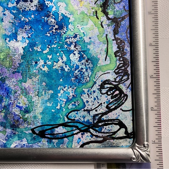 Original Abstract Framed Acrylic Ornate Line Art Painting, 5x7 - Picture 11 of 12